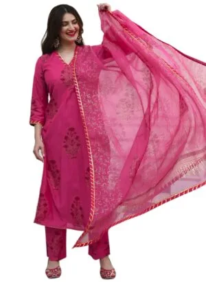 Women Cotton Blend Kurta Pant With Dupatta