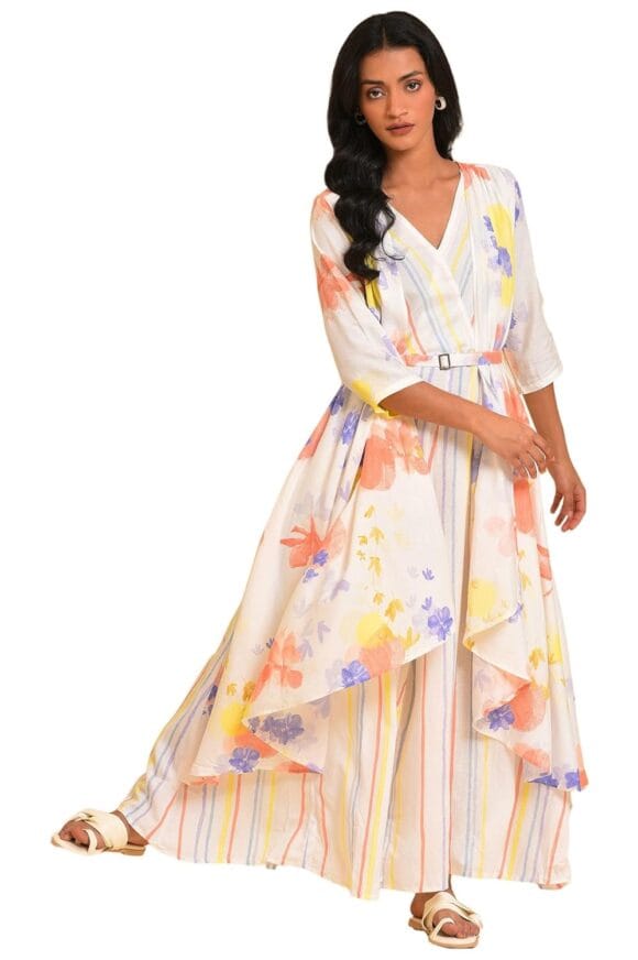 W for Woman Ecru Print Mix Jumpsuit_18