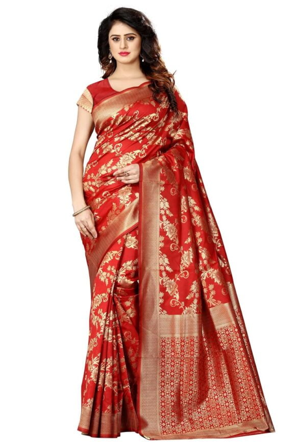 Sugathari Women's Banarasi Saree Pure Kanjivaram Silk Saree Soft new ladies 2023 Design Wear Sarees Latest Cotton Party Sari collections With Blouse Piece for Wedding sadi (SAM PARI-37)