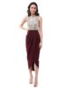 Standard Generic Miss Chase Women's Wine Halter Neck Sleeveless Solid Embellished Midi Dress