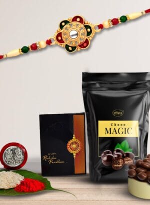 DeoDap Rakhi For Brother Set Of 1 with Silver Color Pooja Coin, Rakhi With Greeting Card, Rakhi For Brother And Bhabhi, Rakhi With Chocolate, Rakhi With Gift For Brother, Rakhi For Kids, Rakhi Set, Rakhi Combo, Rakhi With Sweets (K1_531_SP)
