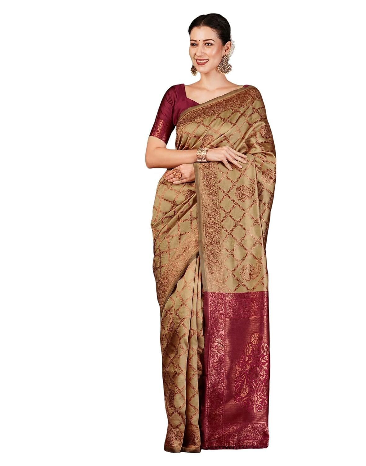 SIRIL Women's Banarasi Jacquard Soft Kanjeevaram Saree With Unstitched Blouse Piece