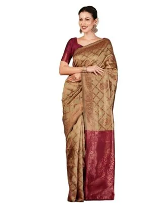 SIRIL Women's Banarasi Jacquard Soft Kanjeevaram Saree With Unstitched Blouse Piece