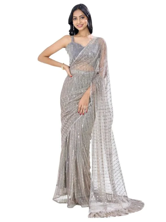 Standard Generic SAREE MALL Women's Lycra Ready To Wear one Minute Saree With Unstitched Blouse Piece