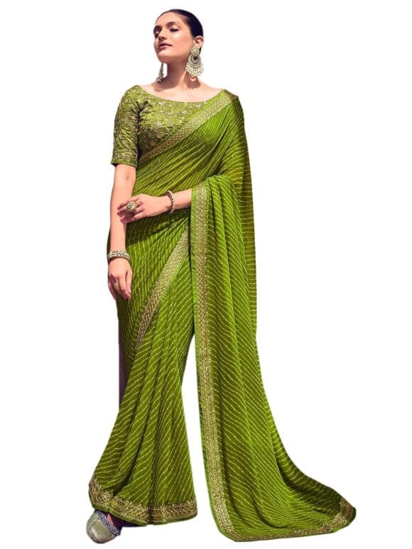 SIRIL Women's Georgette Bandhani Printed Saree With Unstitched Blouse Piece