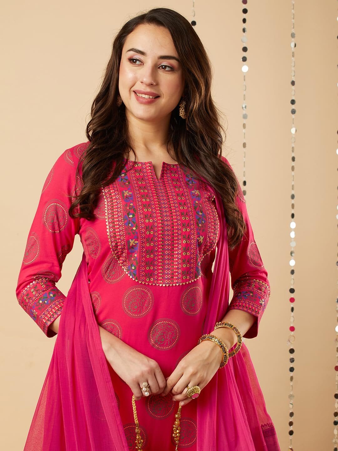 Women's Cotton Blend Straight Printed Kurta with Pant & Dupatta - Image 5