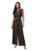 Women's Round Neck Sleeveless Floral Wide Leg Jumpsuit with Pockets