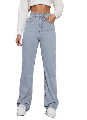 Aahwan Women's & Girls' Solid Denim High Waist Wide Leg Jeans Pants