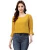 Black Chiffon Self Design Ruffle Sleeve Regular Top