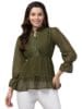 Women Top Long Sleeve Green Flowy Tunic Top with Neck Design Stylish Western Attractive Regular Fit Summer Top for Women & Girls
