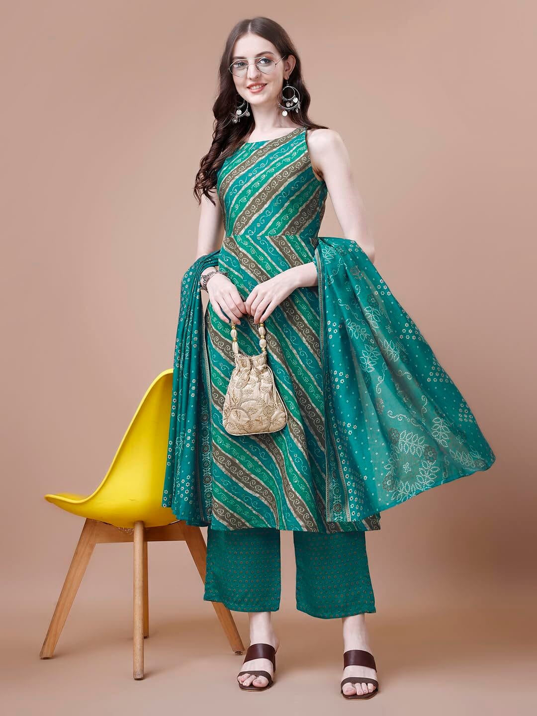 Kurta Set for Women Cotton Blend Anarkali Printed Kurta Set for women with Palazzos and Dupatta - Image 3