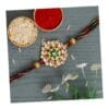 eCraftIndia Multicolor Beautiful Floral Designer Kundan Rakhi with Roli Chawal Pack - Rakhi for Brother, Bhaiya, Bhai