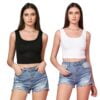 Standard Generic TOPLOT Women's Combo Solid Ribbed Scoop Neck Sleeveless Slim Fit Tank Top Pack of 2