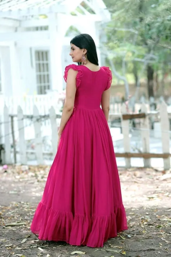 Faux Georgette Sequence Embroidered Ankle Length Anarkali Gown - Image 5