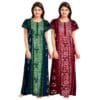 AALIT Nighty for Women Cotton Printed Maxi Gown Ankle Length Nighty Night Dress Gown for Women Maxi - Free Size (Pack of 2)