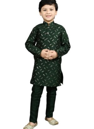 AHHAAAA Kids Ethnic Dupion Silk Sequin Work Kurta Pyjama Set For Boys