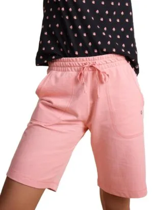 Women's Mid Rise Relaxed Fit 100% Cotton Knee Length Shorts Bermuda with Elasticated Waistband and Pockets - E080