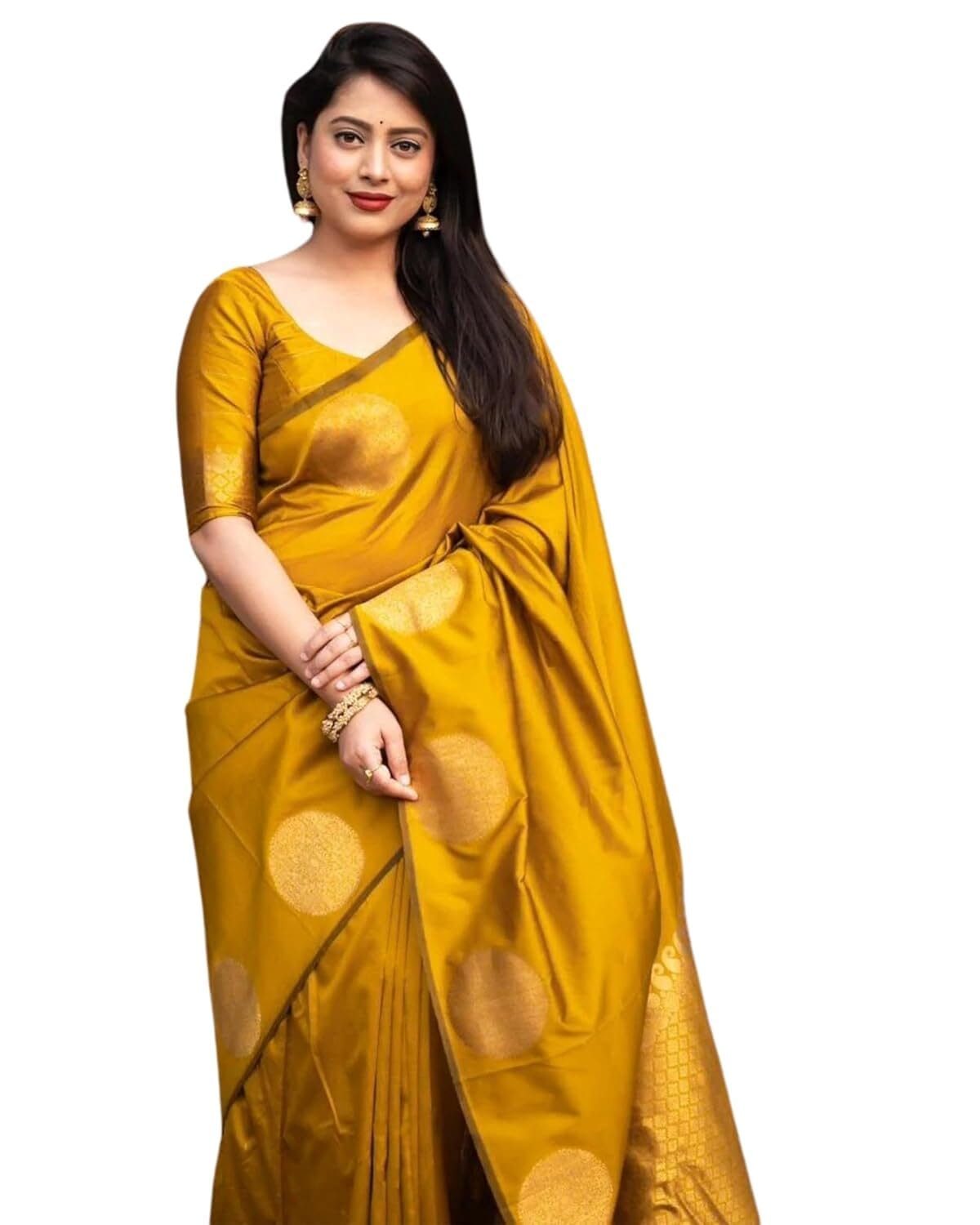 C J Enterprise Women's Pure Banarasi Silk Saree Kanjivaram Style Saree With Blouse Piece For Wedding (KeriGola)