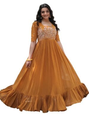 Fashion Basket Georgette Anarkali Gown with Sequins and Embroidery for Women with Long Sleeves