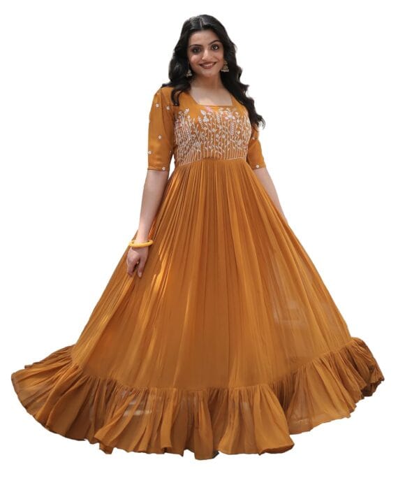 Fashion Basket Georgette Anarkali Gown with Sequins and Embroidery for Women with Long Sleeves