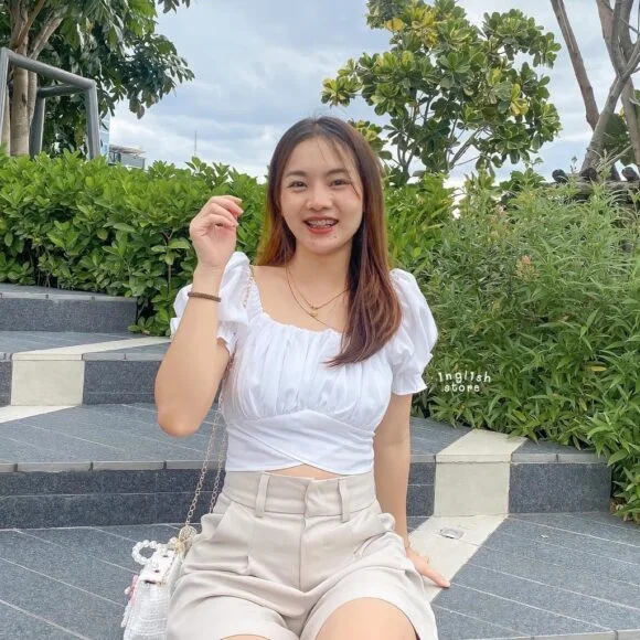 Standard Generic Women Cotton Blend Summer Off Shoulder Crop Tops Ruffles Short Sleeve Tie Back Top for Girls