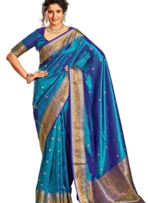 SWORNOF Womens Kanjivaram Silk Saree with Zari Woven Saree With Blouse Piece
