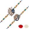 Stylish Kundan and AD Ring Rakhi (Set of 2) (Bracelet) with Roli Chawal and Greeting Card