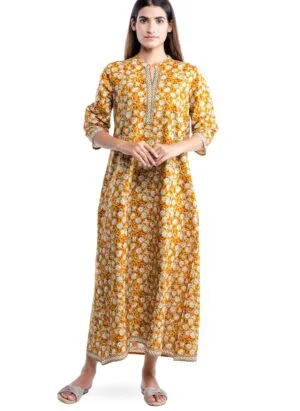 NIHSAMAH Core Style Cotton Night Gown for Women — Premium Printed Stylish Long Cotton Nighty | Comfortable & Fancy Sleepwear, Nightwear, Maxi