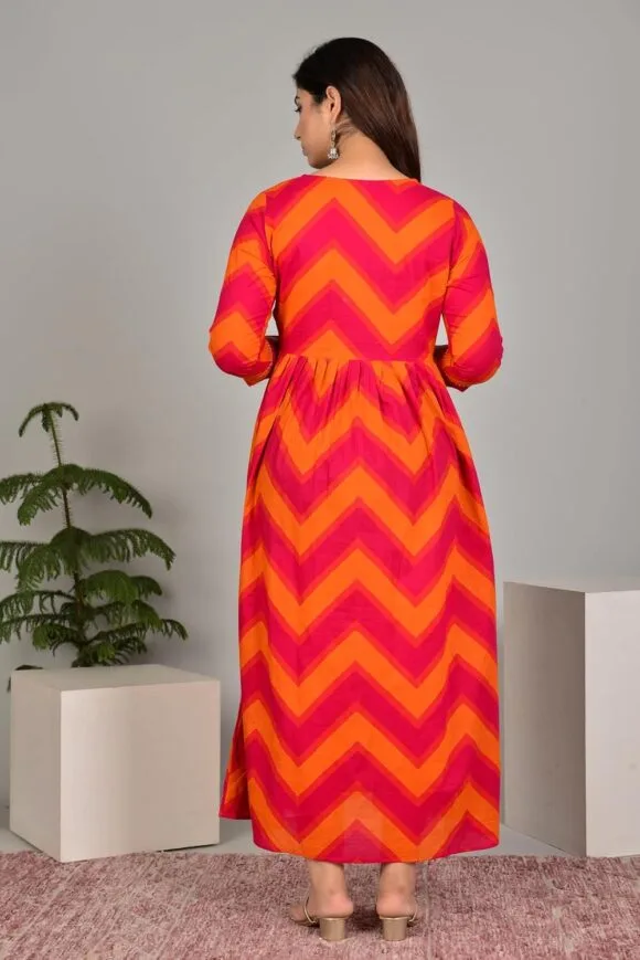 Printed Cotton Maternity Gown for Women Feeding Anarkali Kurti with Zip - Image 3