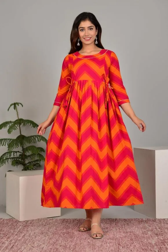 Printed Cotton Maternity Gown for Women Feeding Anarkali Kurti with Zip - Image 2