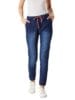 Miss Chase Women's Navy Blue Solid Mid Rise Clean Look Regular Length Stretchable Denim Distressed Jogger Pants