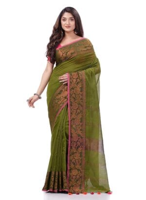 dB DESH BIDESH Women`s Cotton Handloom Cotton Silk Saree Gulab Work With Blouse Piece