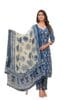 Women's Cotton Printed Straight V-Neck Kurta Pant With Dupatta