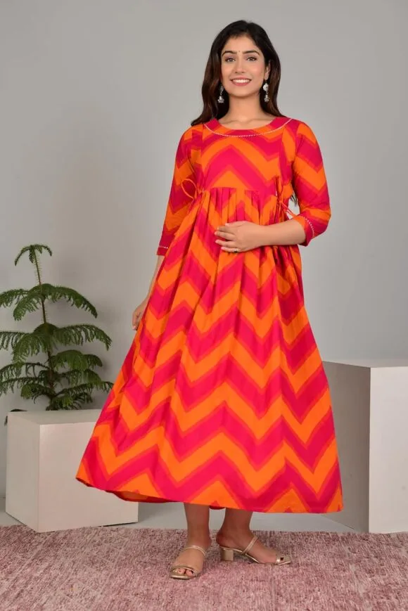 Printed Cotton Maternity Gown for Women Feeding Anarkali Kurti with Zip - Image 4