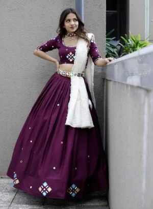 Mirror Handwork Cotton Lehenga Choli With Dupatta