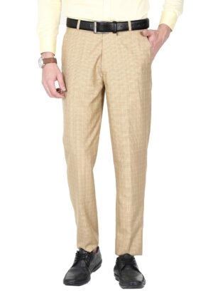 McHenry Mens Regular Fit Poly Rayon Checkered Formal Trousers, Trousers (40, Beige)