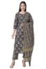 Cotton Printed Straight Kurta with Dupatta & Palazzo Pants - Floral Grey, Medium