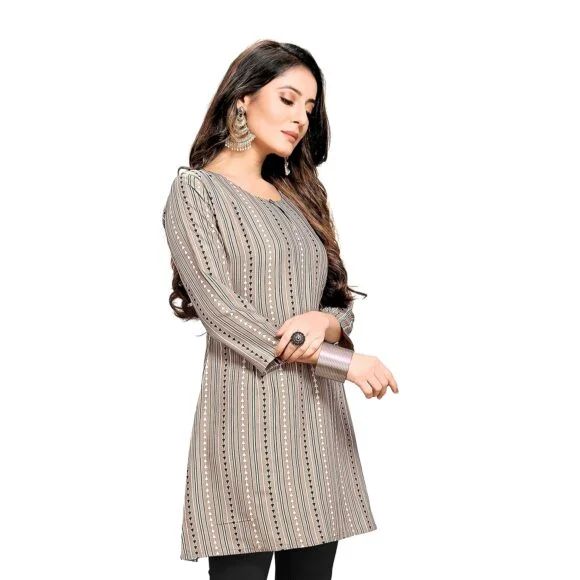 Rayon Fabric Printed Round Neck Short Kurtis for Women - Image 3