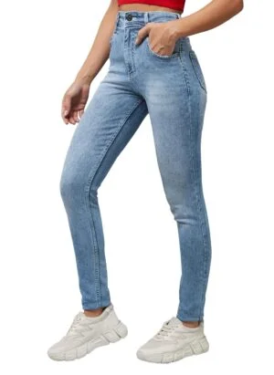 Women's Light Blue Slim Fit High Rise Regular Length Light Wash Denim Stretchable Jeans