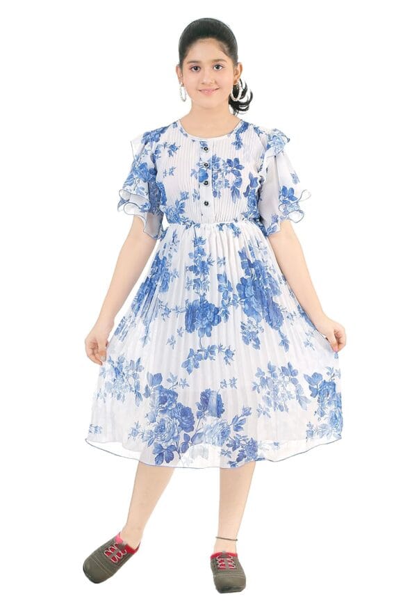 Girls Chiffon Traditional Solid Printed Midi Long Dress
