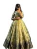 Womens Organza Jecard Long Gown with Inner Cotton Crepe with Net Embroidery with 4 Side Jecard Lace Border