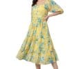 Janasya Women's Yellow Georgette Floral Printed Flared Western Dress