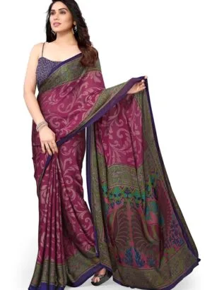 MIRCHI FASHION Women's Stylish Chiffon Kalamkari Printed Saree with Blouse Piece