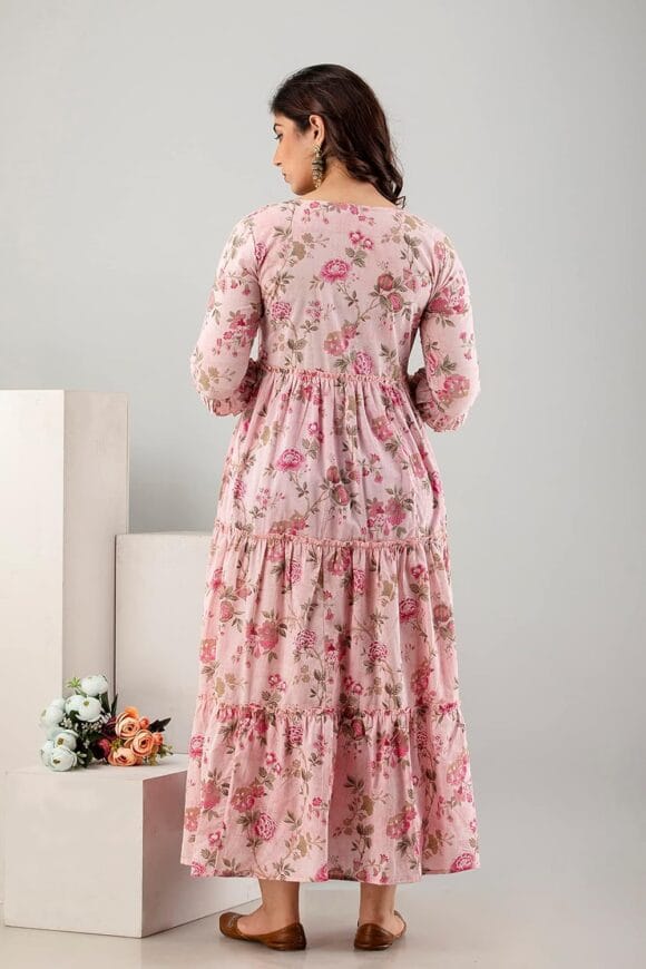 Feeding Gown Cotton Anarkali Comfortable Maternity Kurta Dress with Zippers - Image 6
