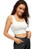 Standard Generic BERRY BIRD® Women's Knitted Sleeveless Solid Square Neck Tank Tops