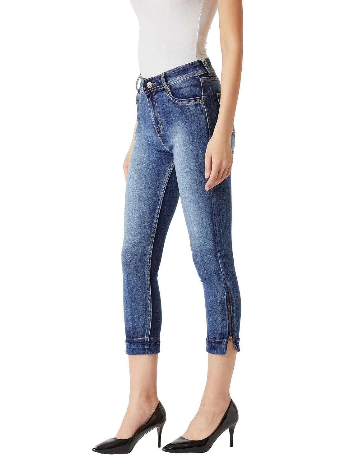 Miss Chase Women's Blue Skinny Fit High Rise Ankle Length Denim Stretchable Jeans