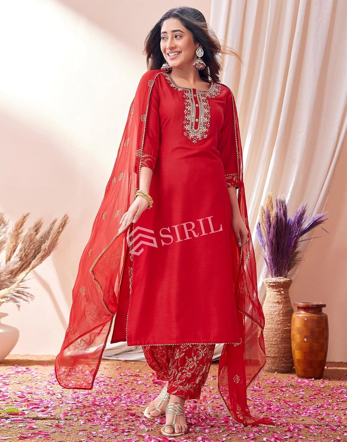 SIRIL Women's Cotton Blend Embroidery Kurta Pant with Dupatta Set - Image 5