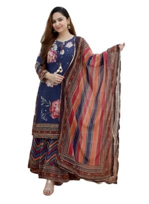 KLOSIA Women Croset Embroidered Printed Kurta and Sharara Set with Dupatta