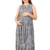 Miga Women's Maternity Dress with Adjustable Neck and Feeding Zipper, Pocket and Adjustable Tie-Knot Waist with Puff Sleeve
