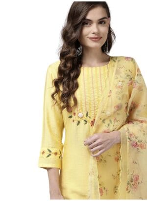 INDO ERA Women's Viscose Rayon Embroidered Straight Kurta with Pant & Dupatta Set